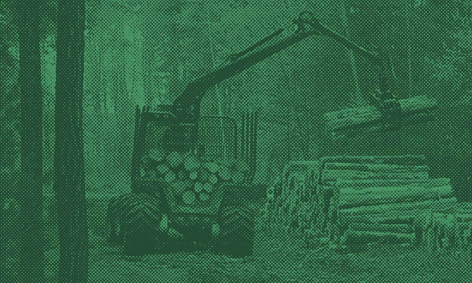 Skogsmaskin som lastar timmer i skogen